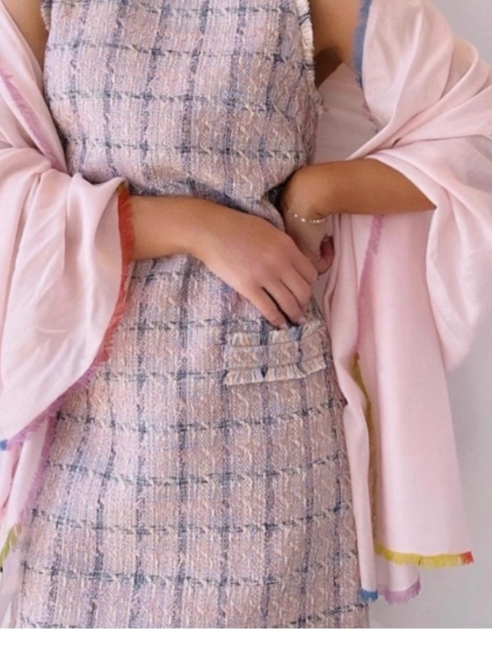 L'AGENCE Pastel Pink and Light Blue Tweed Sheath Dress